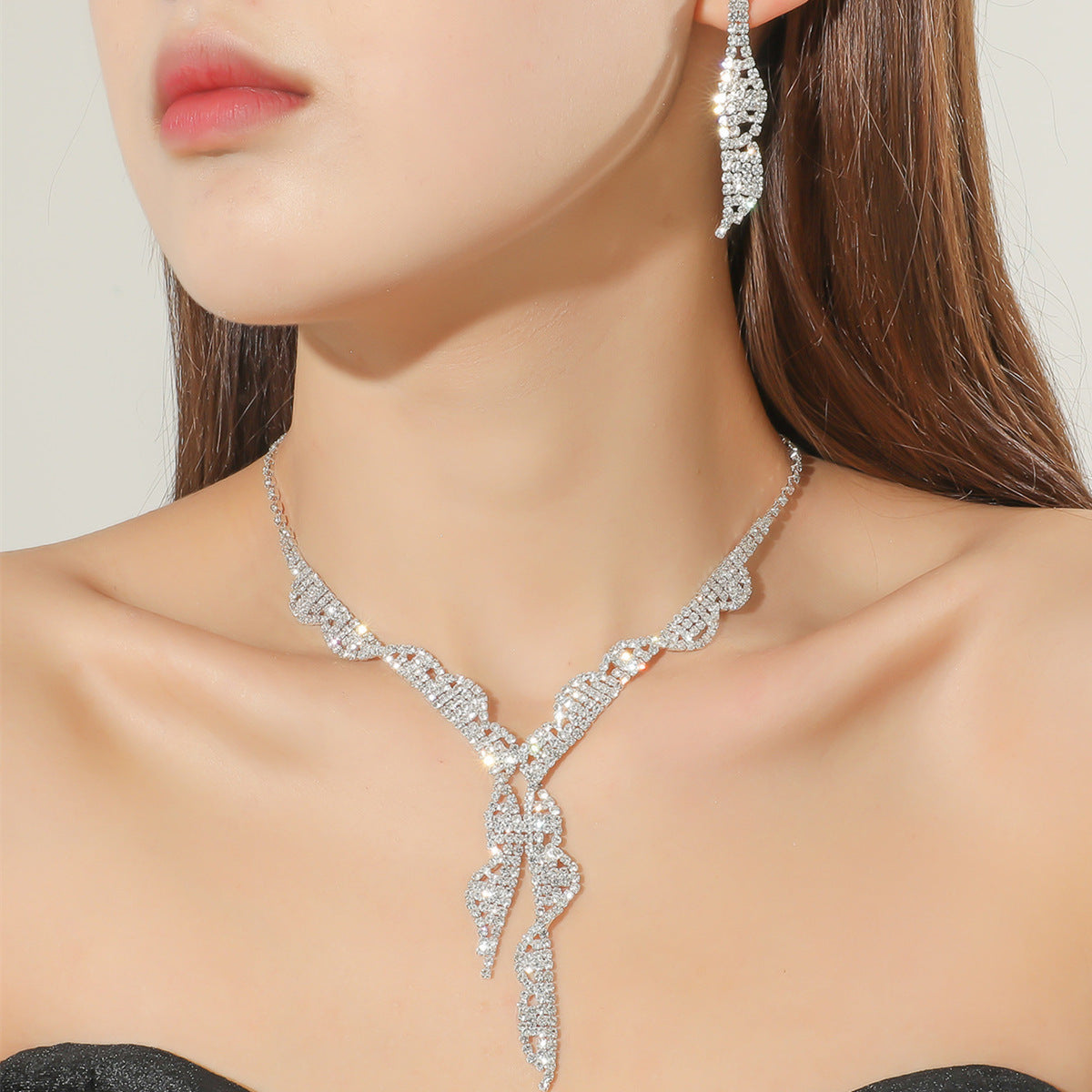 Fashion Bridal Necklace and Earrings Set - Elegant Rhinestone Wedding Jewelry