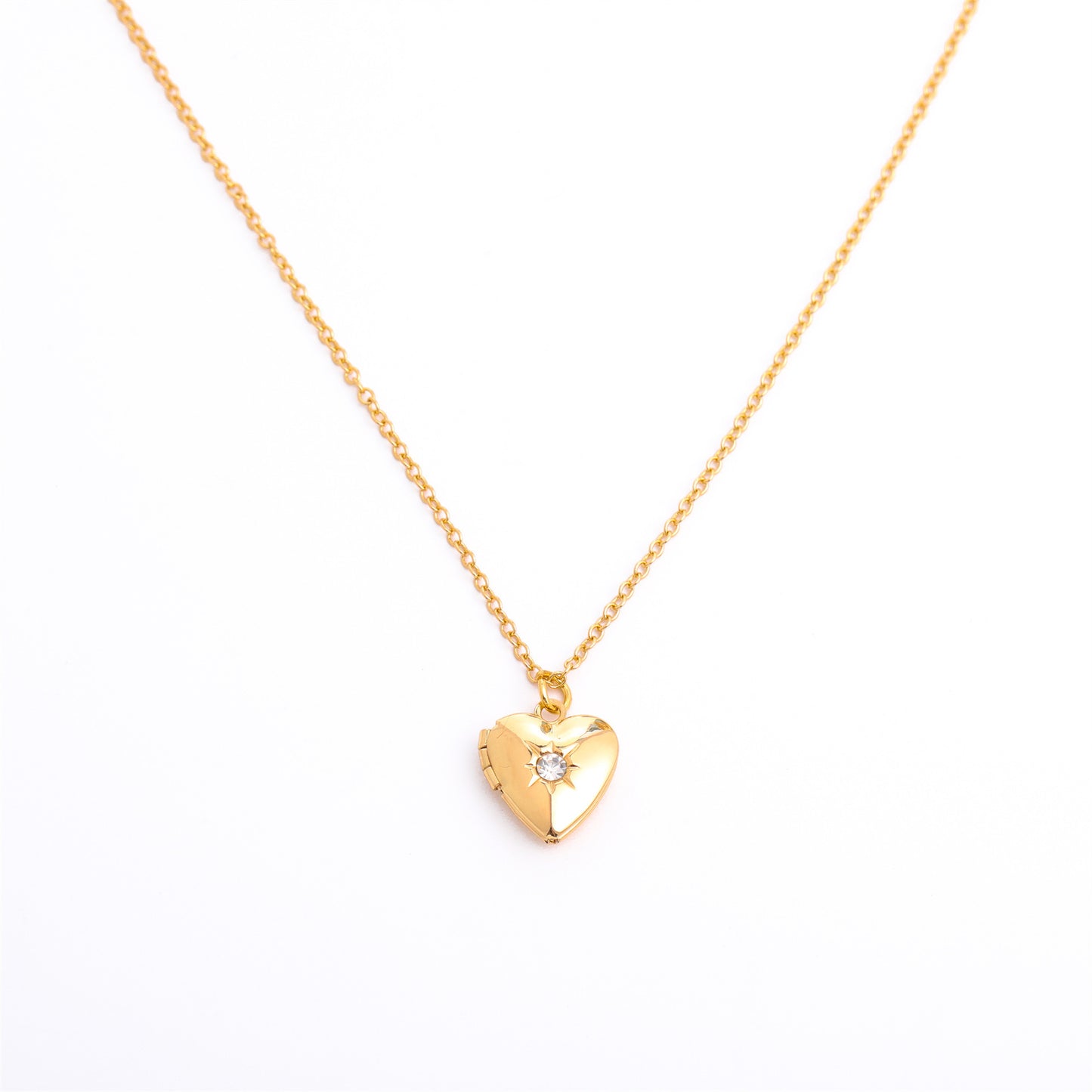 Retro Heart Shape 14k Gold Plated Birthstone Locket Necklace