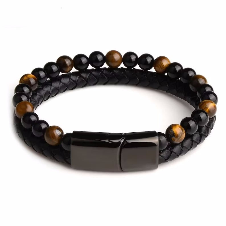 Fashion Double Layer Natural Stone Beaded Men's Bracelet