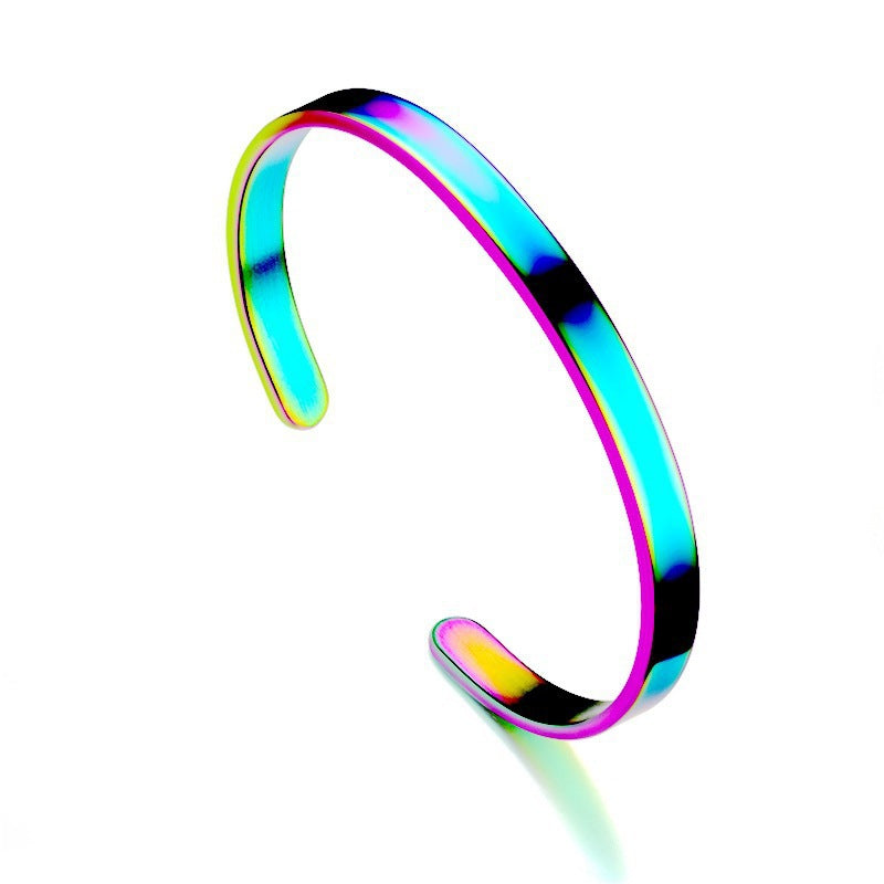 Fashion Minimalist C-Shaped Gold Plated Titanium Steel Engraved Bracelet