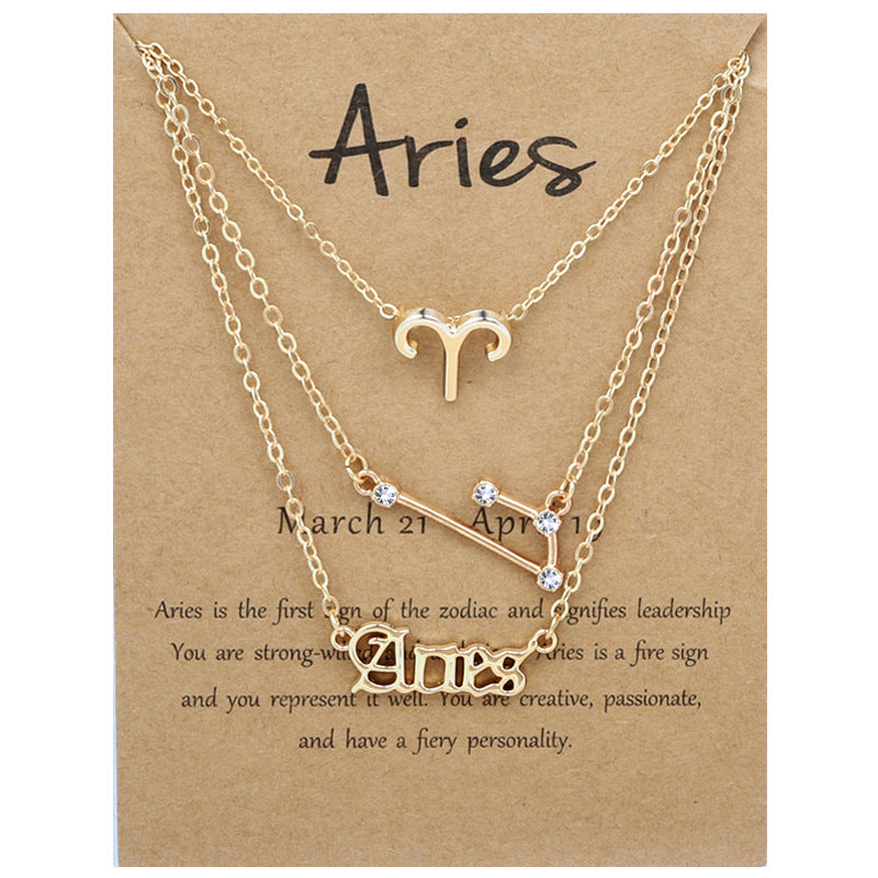 Alloy Geometric Circle Pendant Necklace & Zodiac Symbol Pendant Necklace Set for Women