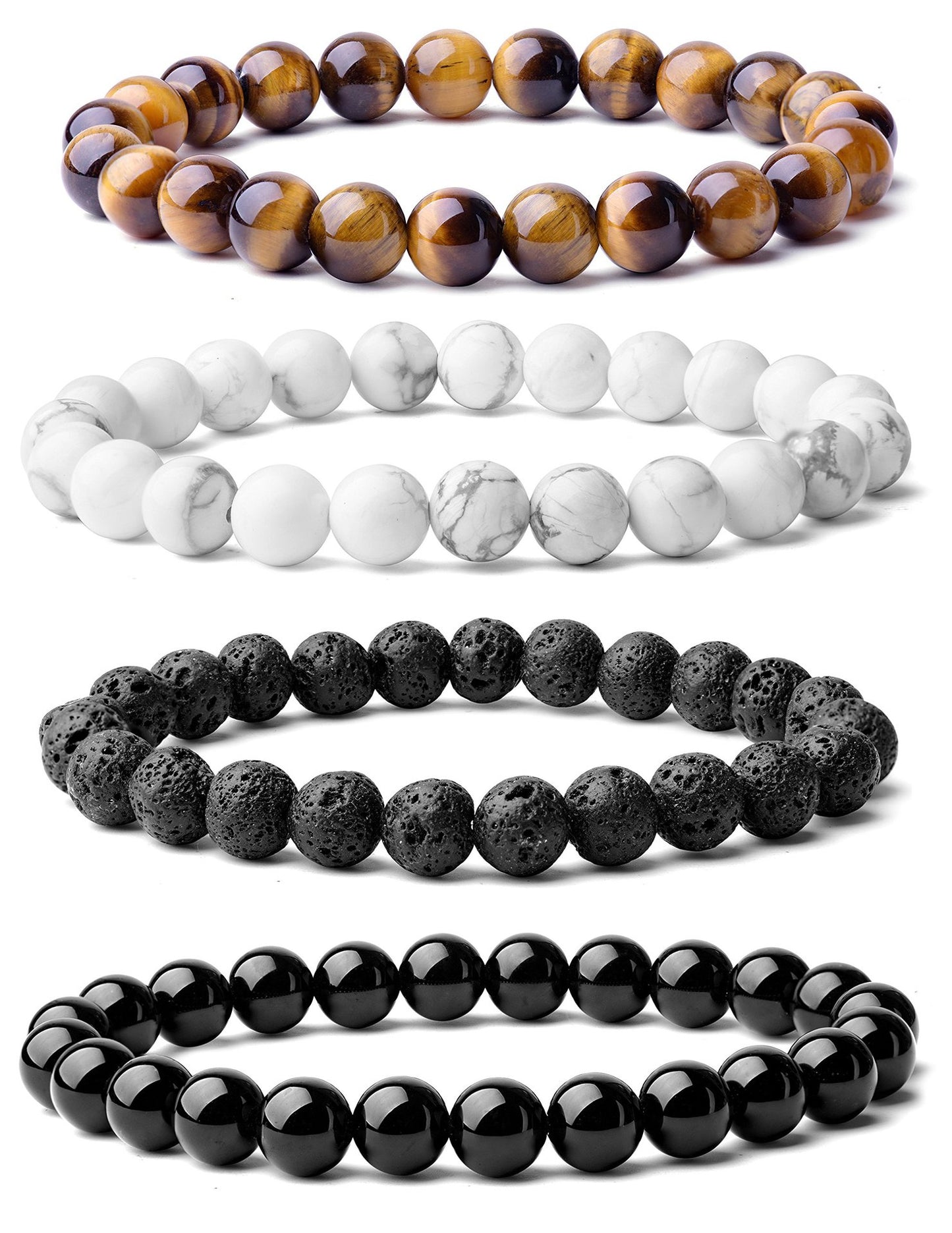 Geometric Natural Stone Agate and Tiger Eye Beaded Unisex Bracelet Set