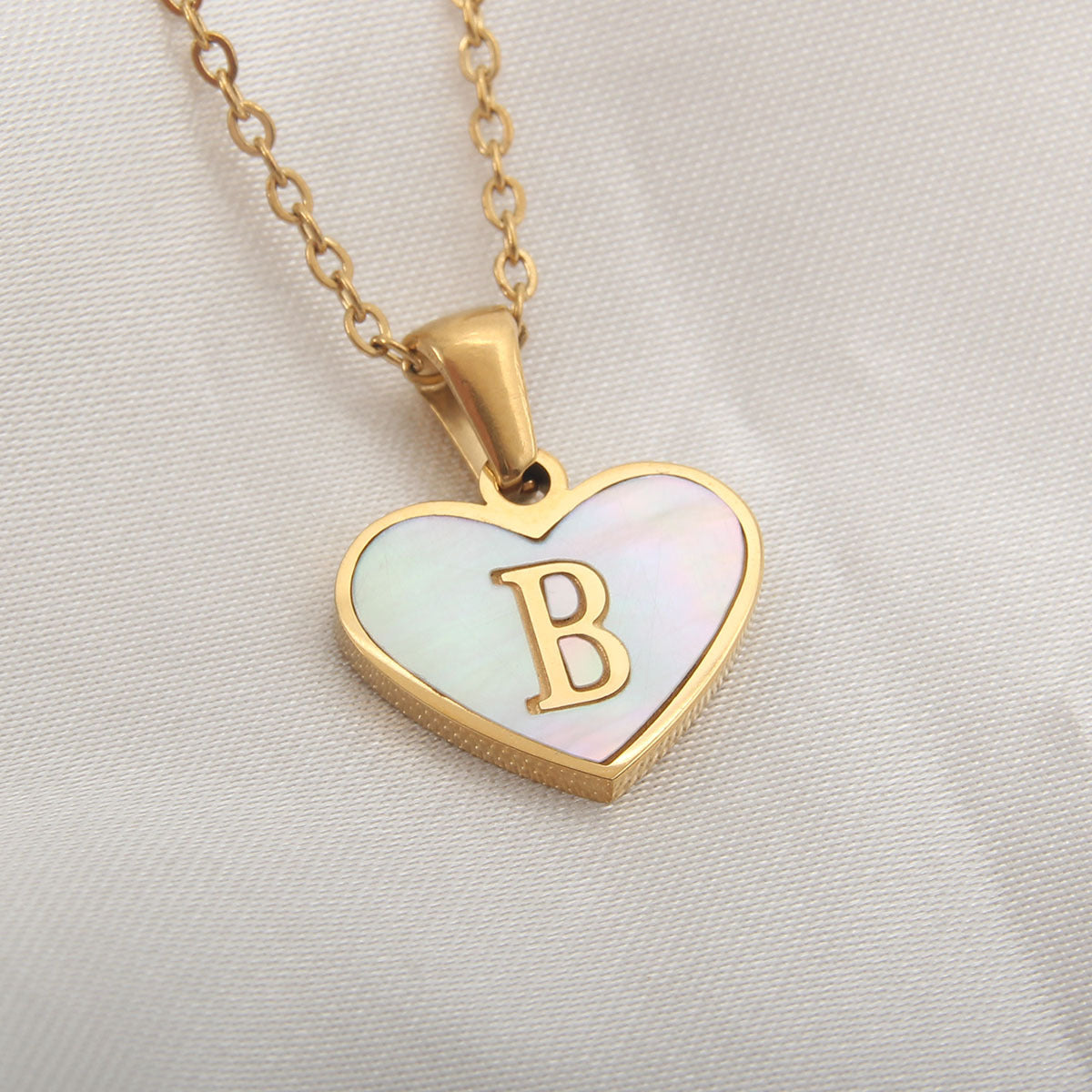 Elegant Heart Shell Initial Pendant Necklace - Gold Plated Stainless Steel
