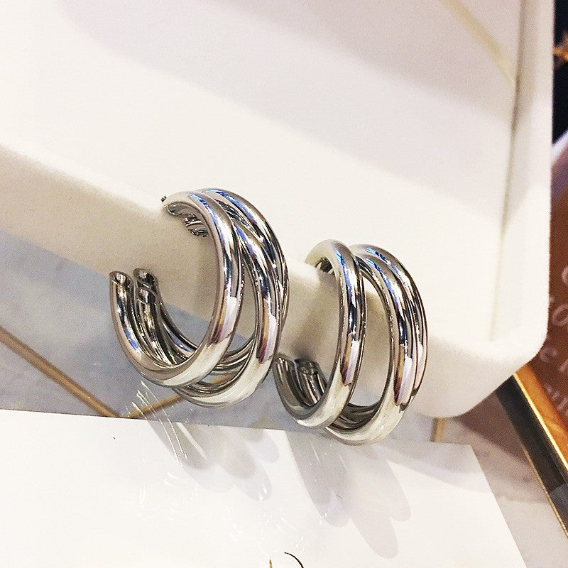 Circle Letter V Earrings - Black and White Statement Hoops for Women