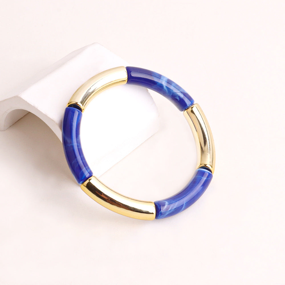 Acrylic Round Tube Elastic Bangle Bracelet for Women