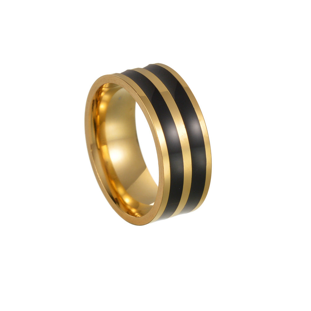 Fashion Stripe Gold-Plated Stainless Steel Men's Ring - 8mm Band