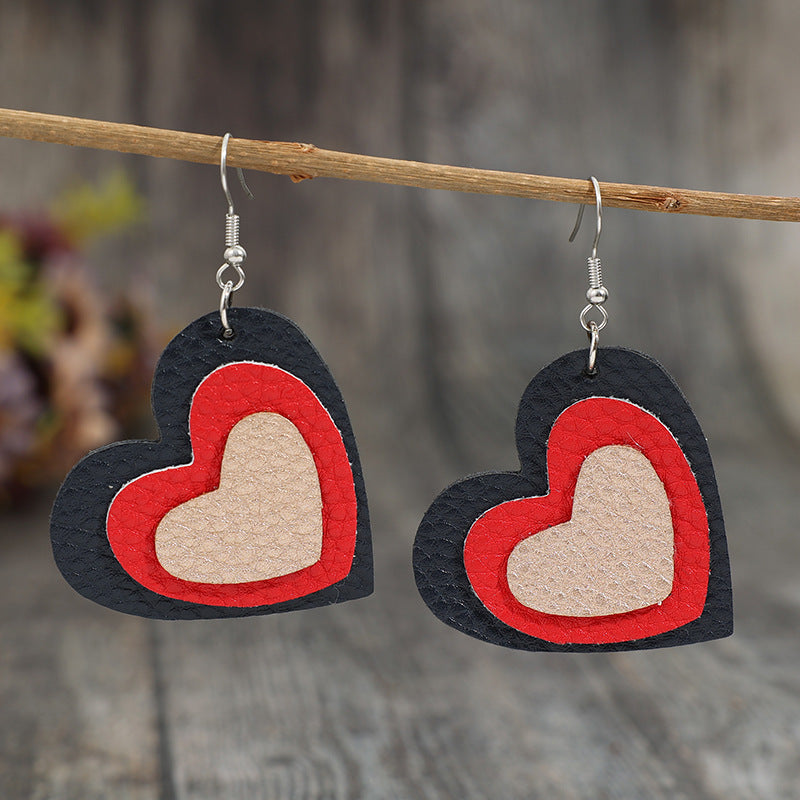 Fashion Heart-Shaped Double-Sided Leopard Print PU Leather Earrings
