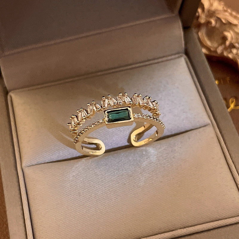 Fashion Heart & Bow Knot Zircon Adjustable Copper Ring