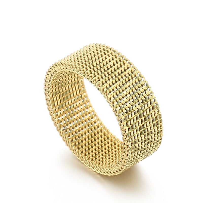 Minimalist Geometric Titanium Steel Grid Rings - Unisex Openwork Design