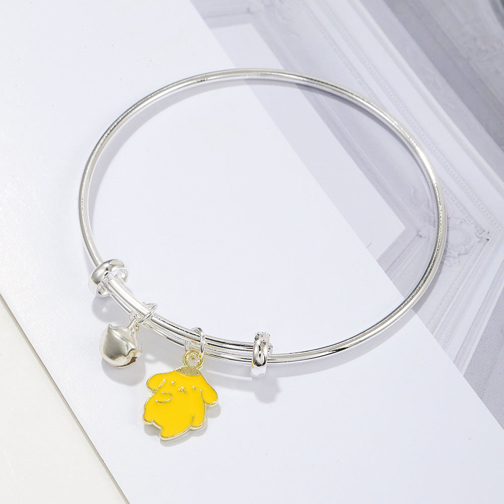 Sweet Cartoon Character Alloy Bangle Bracelet with Bell Charm