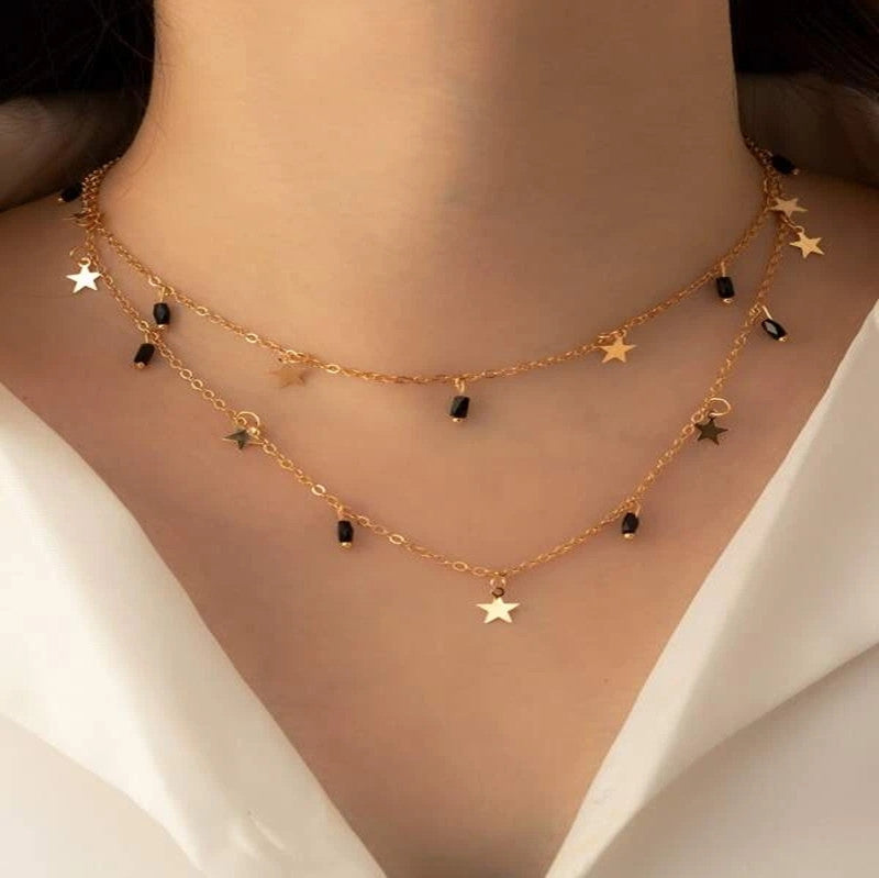 Geometric Star Alloy Layered Necklace Fashion Statement Jewelry