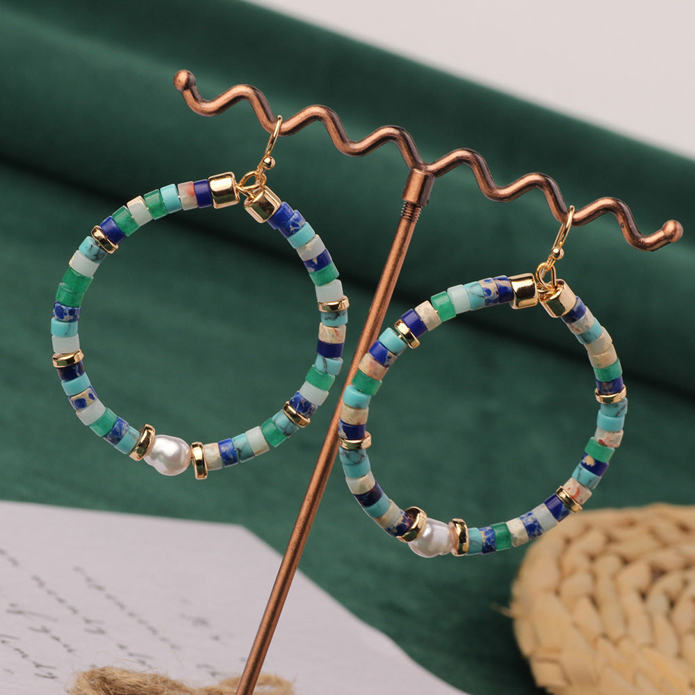 Bohemian Shell Tassel Mesh Earrings with Synthetic Gemstones