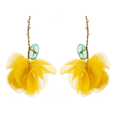 Elegant Tropical Flower Tassel Drop Earrings - Gold Plated Alloy Design
