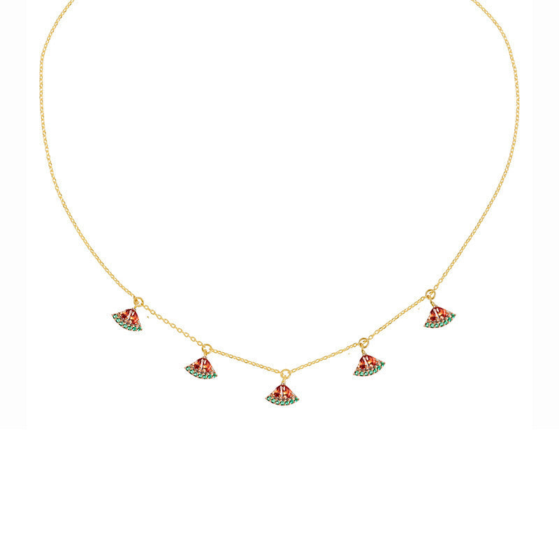 Colorful Zircon Cherry Peach Tropical Fruit Clavicle Chain Necklace