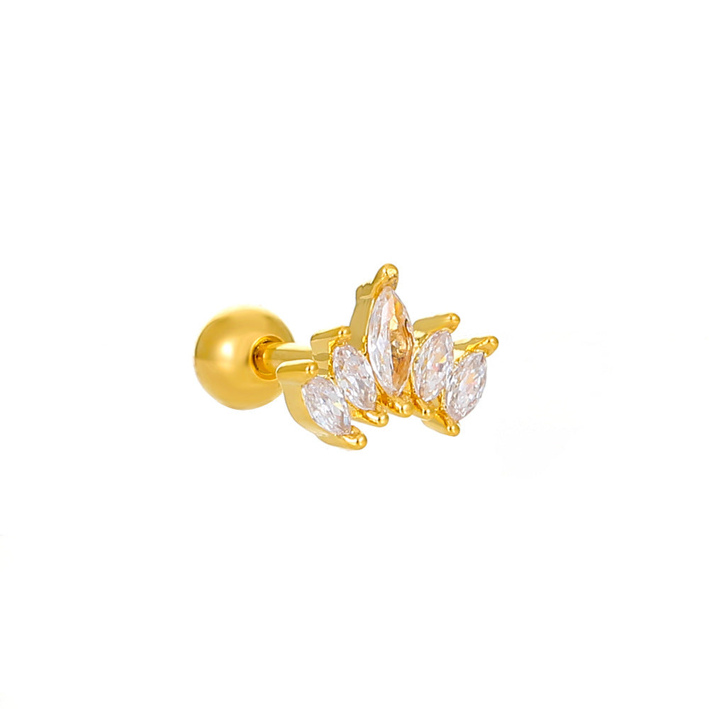 Vintage Zircon Butterfly Flower Heart Copper Screw Earrings