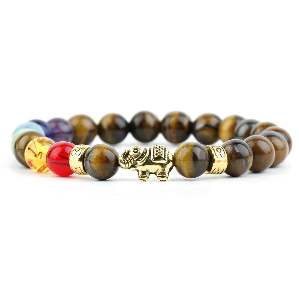Retro Elephant Agate Beaded Bracelet with Frosted White Chalcedony Beads