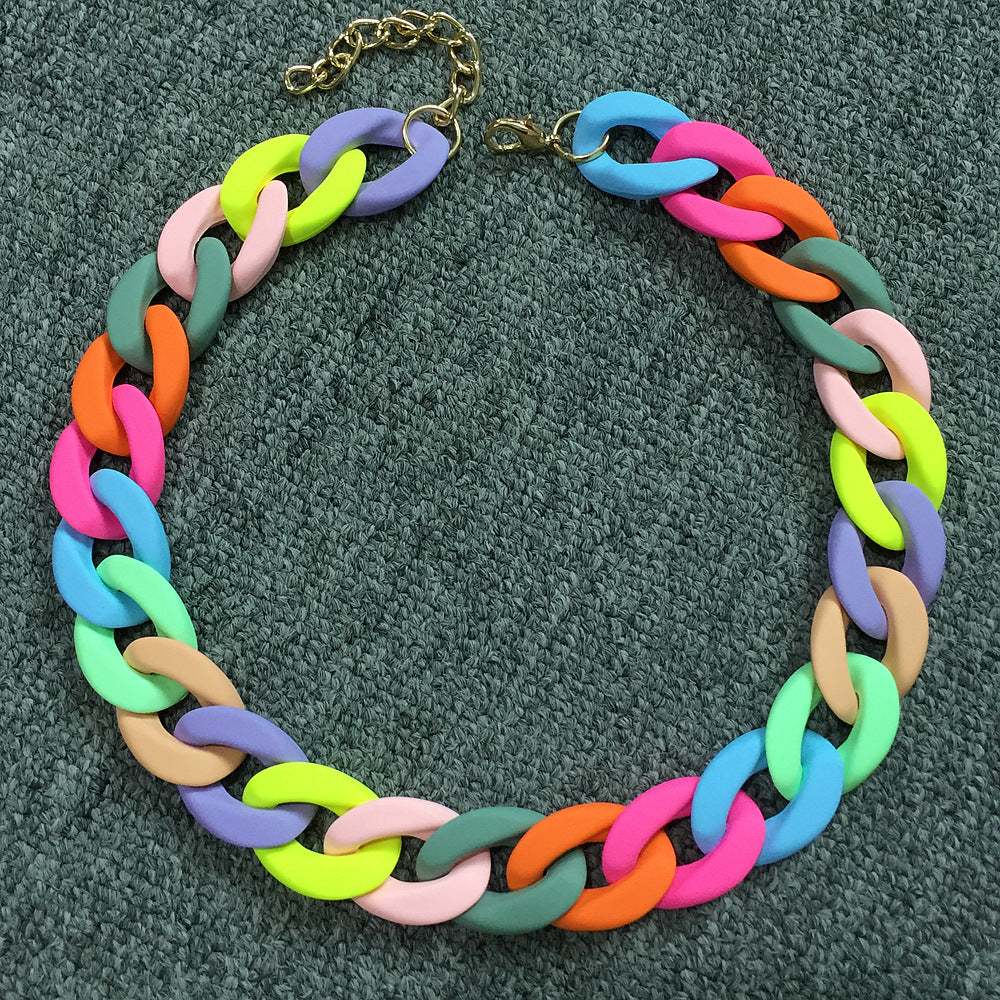 Fashion Acrylic Patchwork Rainbow Chain Necklace for Women