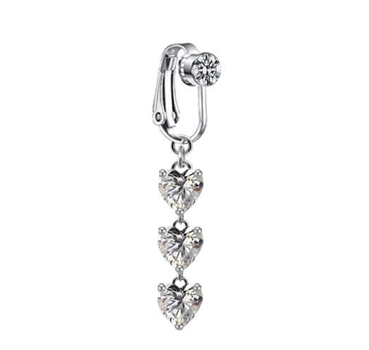 Heart Shape Butterfly Planet Fake Belly Ring - 316 Stainless Steel with Rhinestones