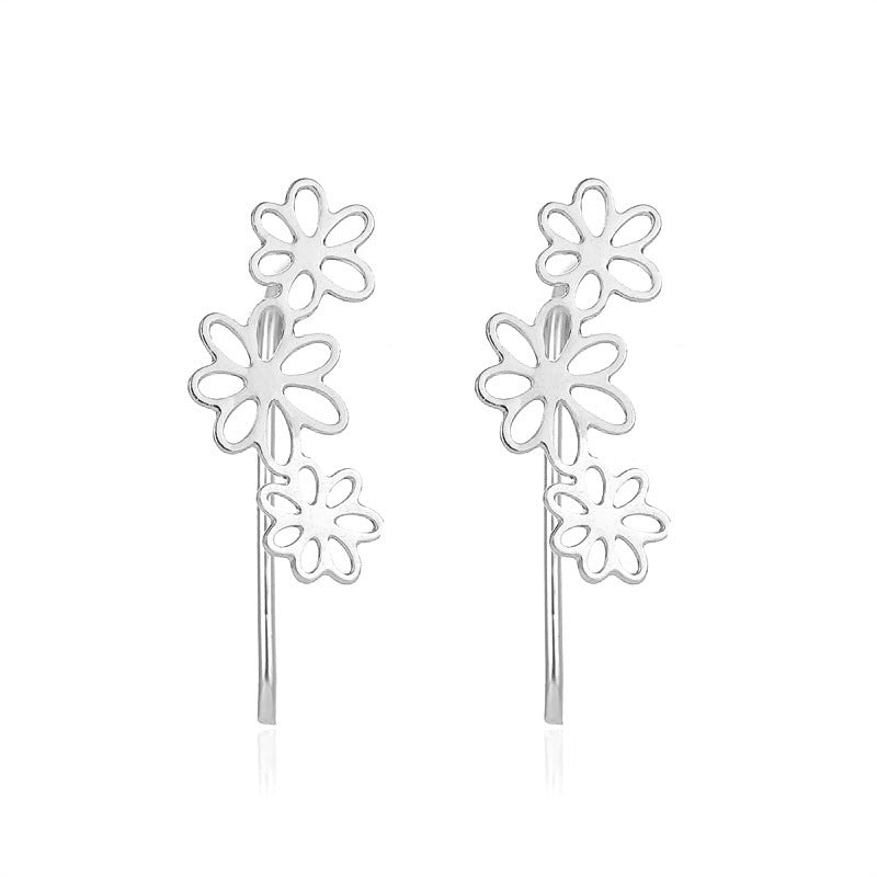 Simple Hollow Flower Ear Clip Earrings - Minimalist Floral Design Jewelry