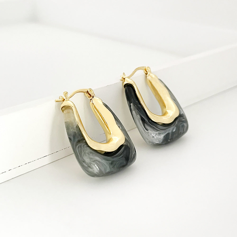 Geometric U-Shape Colorful Jelly Hoop Earrings - Minimalist Design