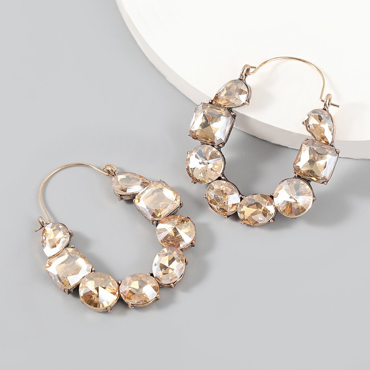 Geometric Rhinestone Inlaid Alloy Statement Earrings