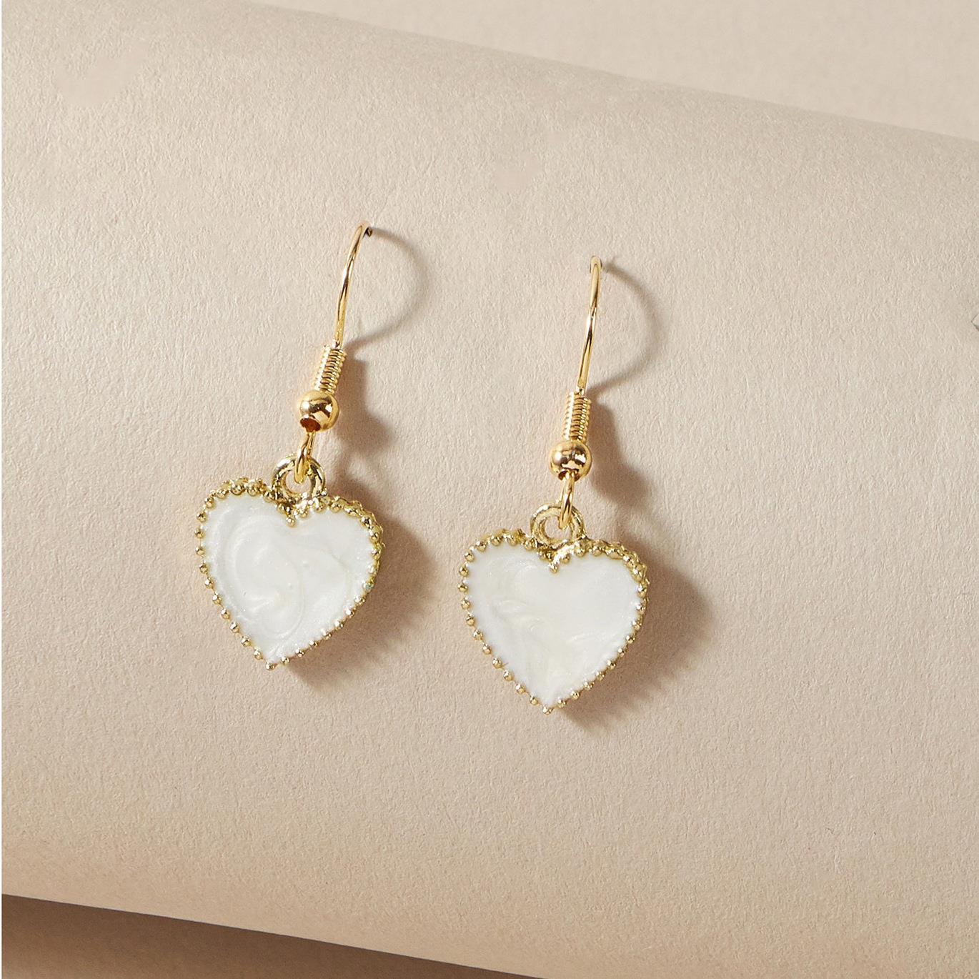 Creative Retro Pearl Heart Drop Earrings - Double Layer Alloy Design