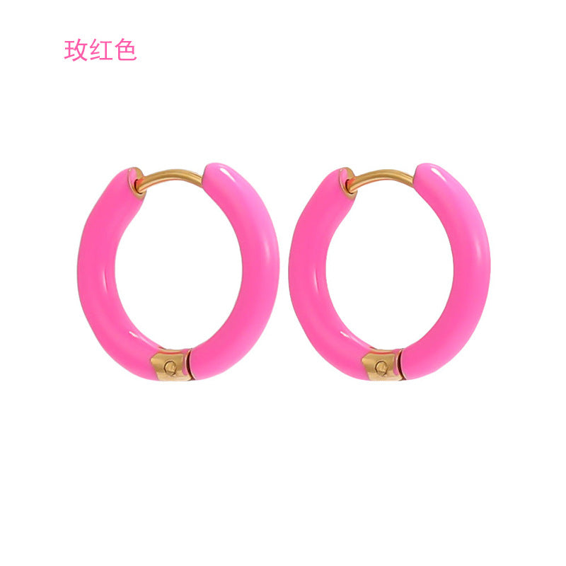 1 Pair Minimalist 12mm Colorful Stainless Steel Hoop Earrings