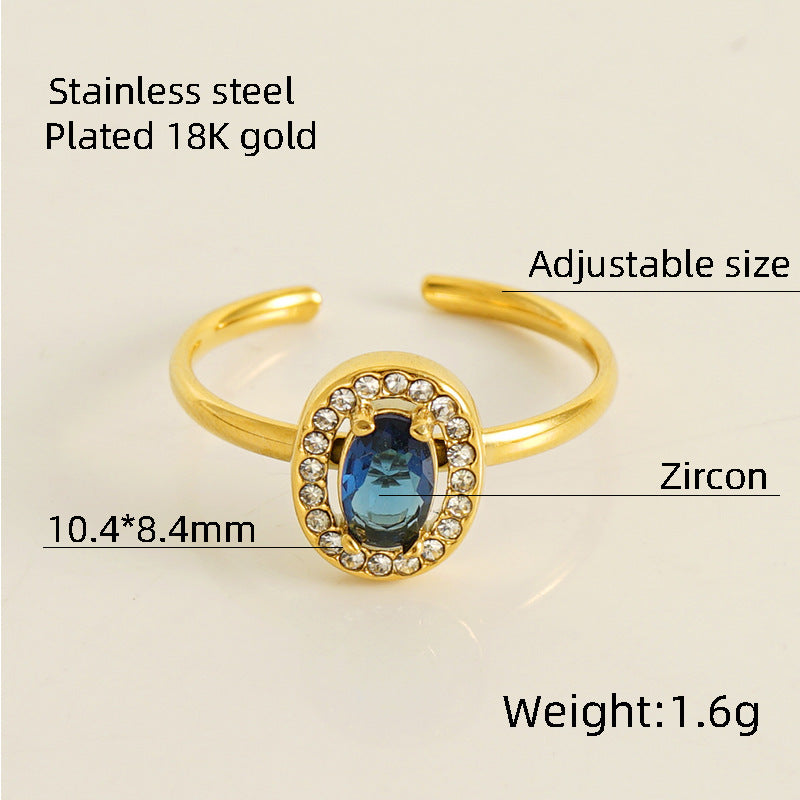 1 Piece Shiny Heart Shape Zircon Inlay Adjustable Stainless Steel Open Ring