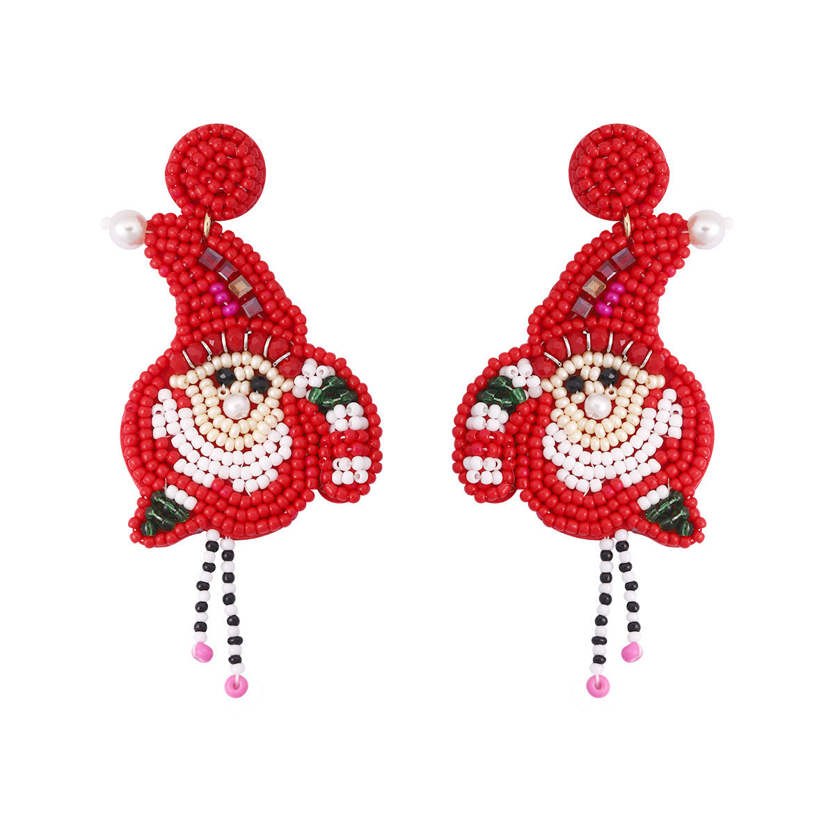 1 Pair Handmade Christmas Tree and Elk Beaded Drop Earrings for Women