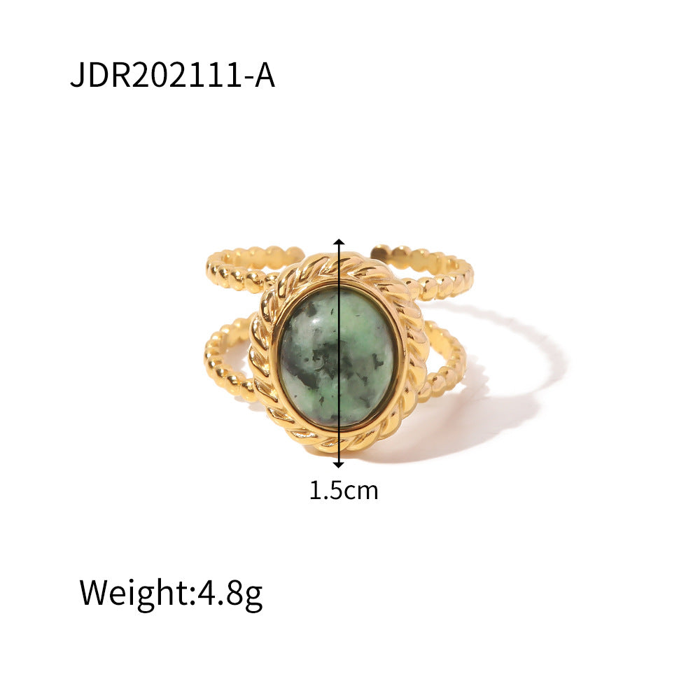 Vintage Geometric Stainless Steel Gemstone Adjustable Ring