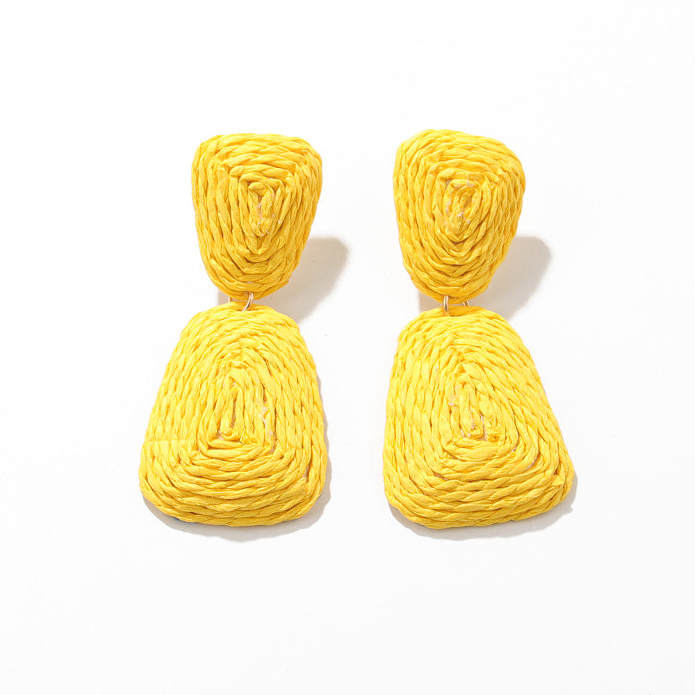 1 Pair Bohemian Geometric Rattan Weave Drop Earrings for Women