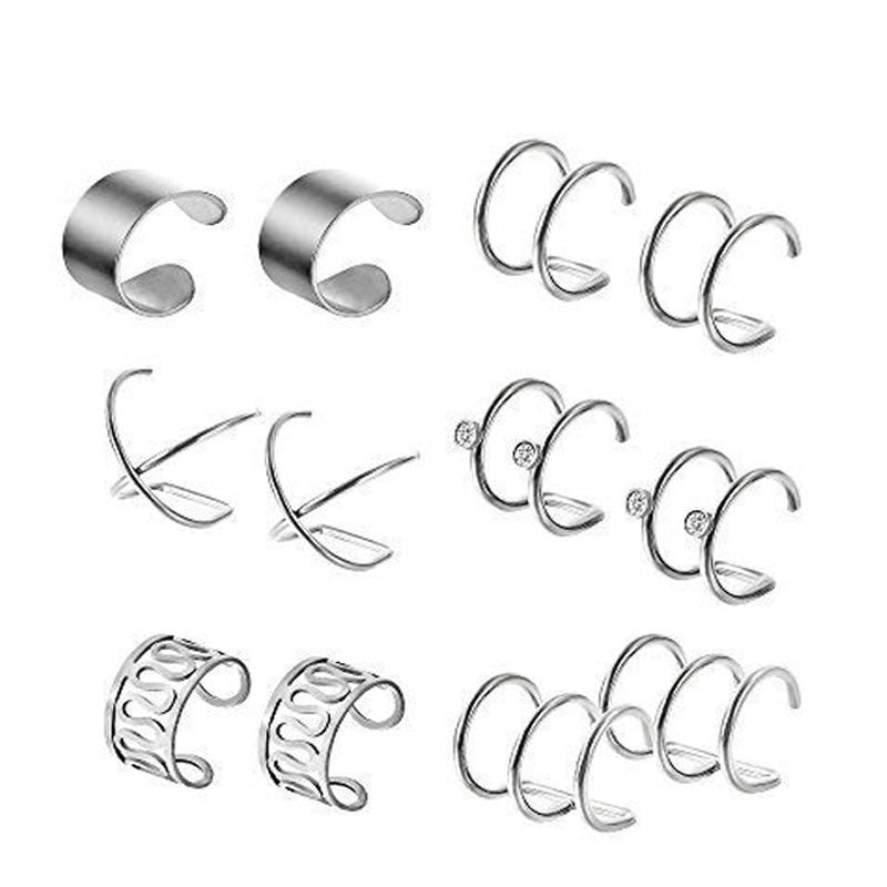 1 Set Minimalist Geometric Alloy Plated Artificial Gemstone Ear Cuff and Stud Set for Women