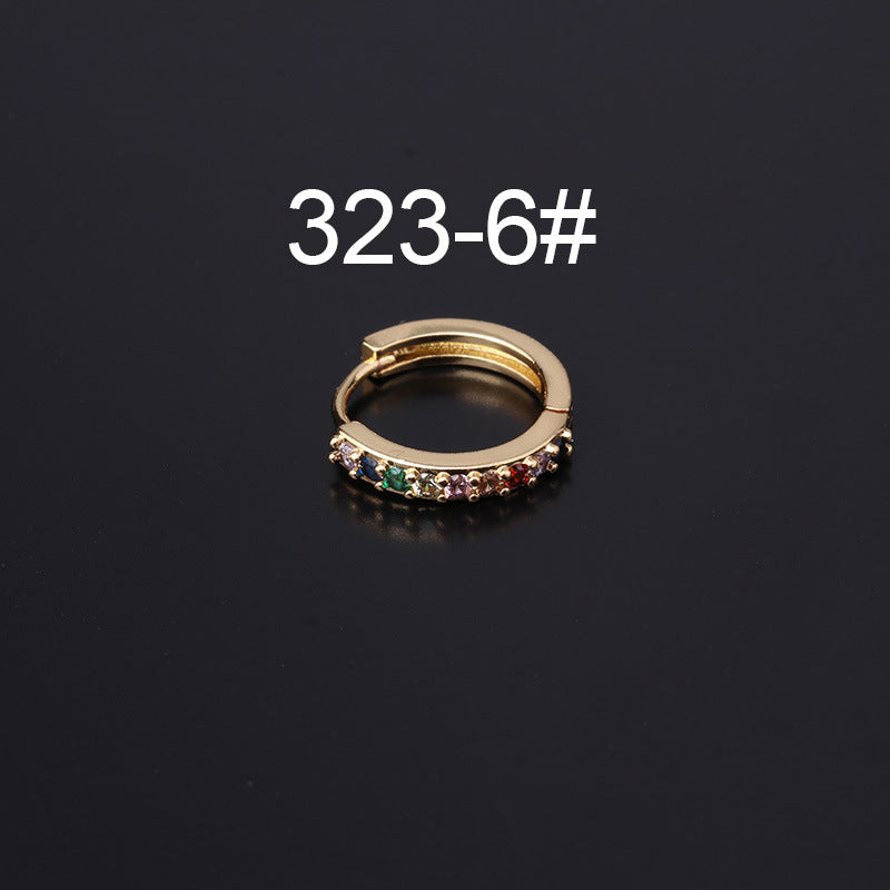 Fashion Geometric Zircon Inlaid Copper Earrings - Colorful Korean Style Pierced Ear Cuff