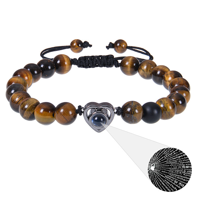 Romantic Heart Shape Natural Stone Projection Bracelets with Pink Crystal Beads