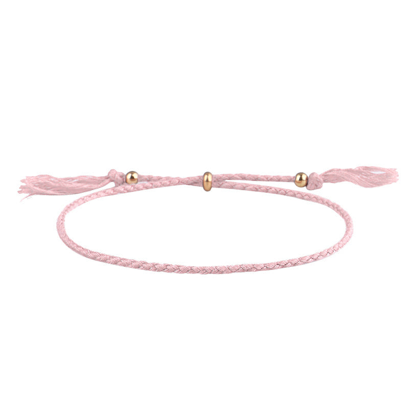 Simple Solid Color Rope Braid Women's Bracelet with Tassel and Copper Beads