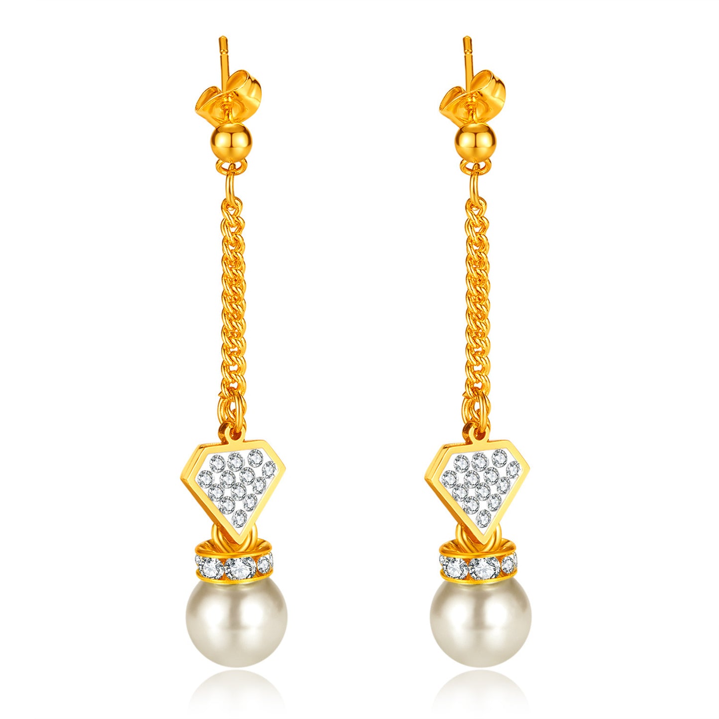 Vintage Cross Heart Crown Stainless Steel Pearl Zircon Drop Earrings Set