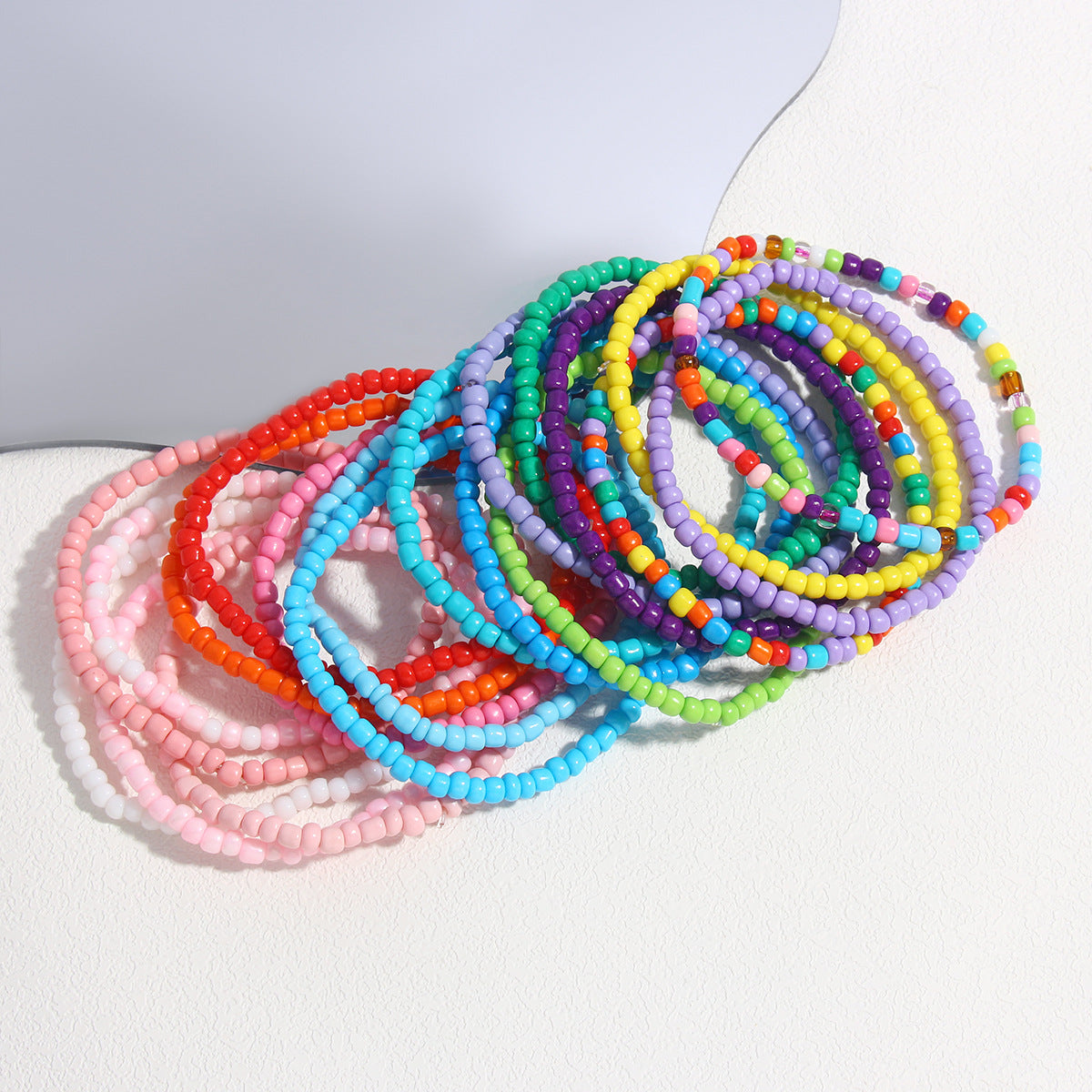 Geometric Color Block Beaded Bracelet Set - Bohemian Glass Beads for Couples