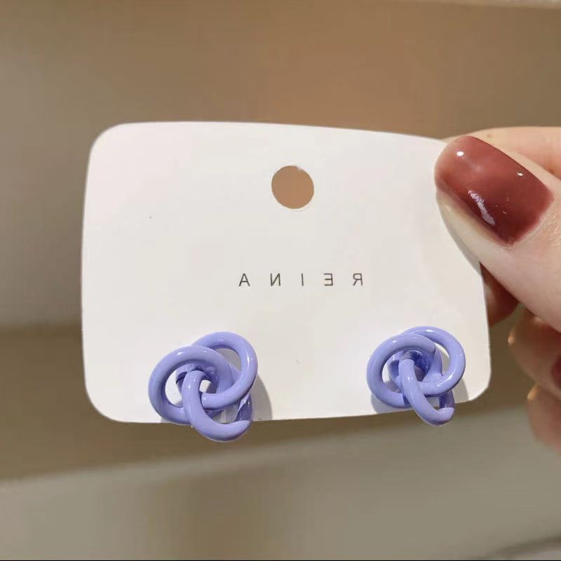 Korean Periwinkle Blue Twisted Knot 925 Silver Needle Earrings - Minimalist Design Fashion Jewelry