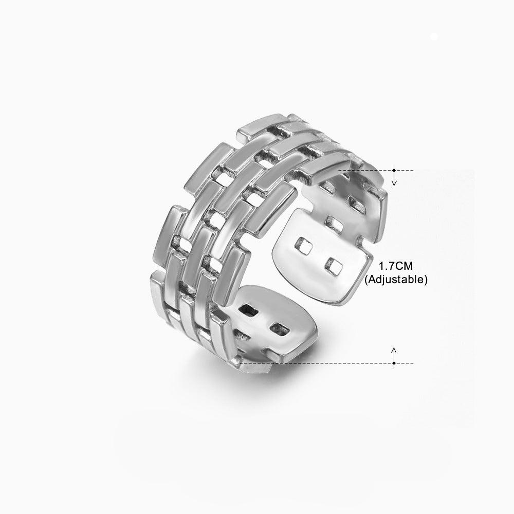 18K Gold Plated Vintage Geometric Adjustable Stainless Steel Ring