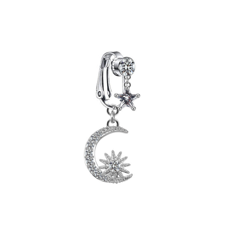 Cute Bridal Star and Heart Shape 14k Gold Plated Belly Ring with Crystal and Zircon