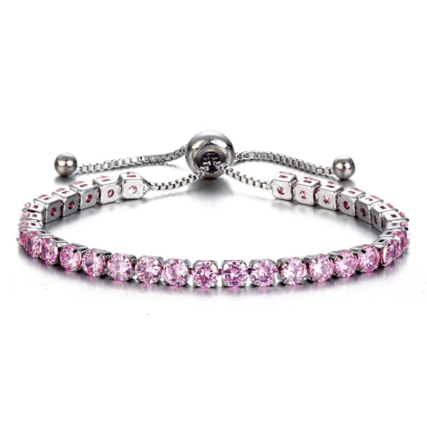 Fashion Adjustable Crystal Pull Bracelet - Gold Plated Zirconia Single Row Design