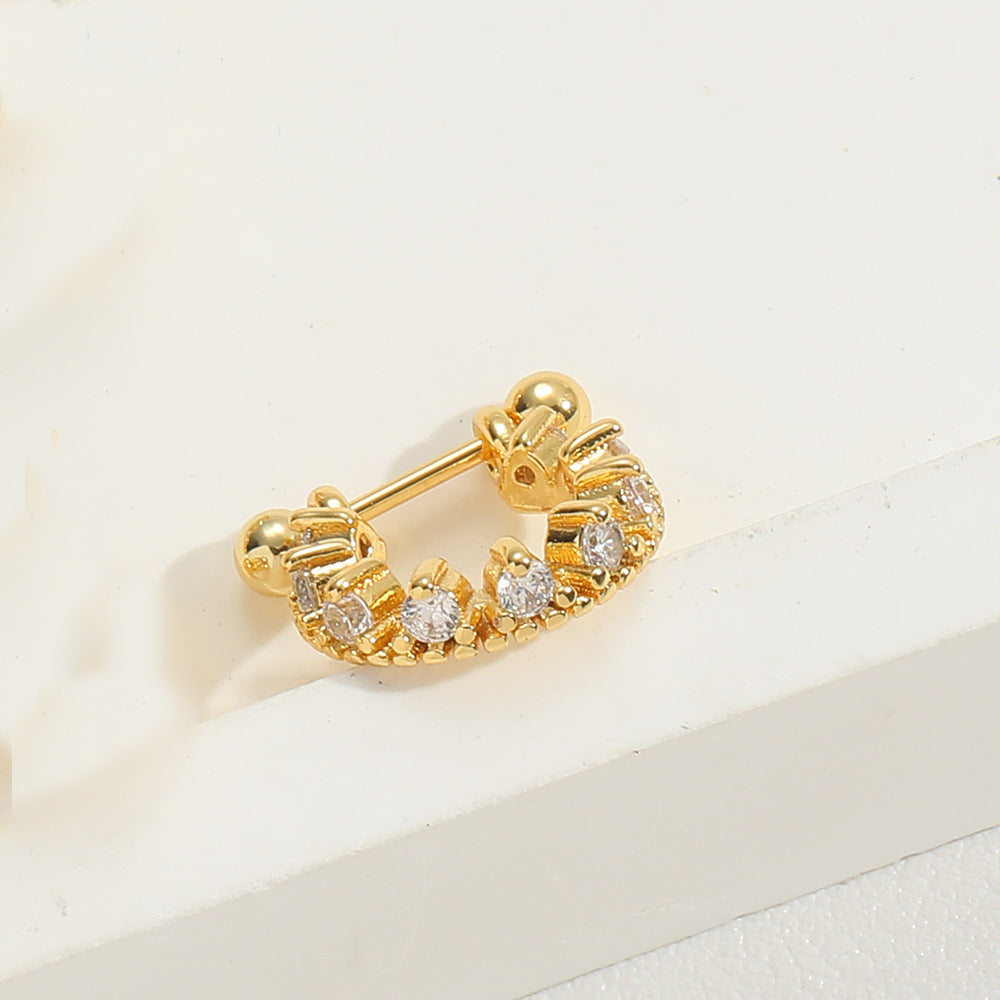 Vintage U-Shape Zircon Inlay 14K Gold Plated Nose Ring