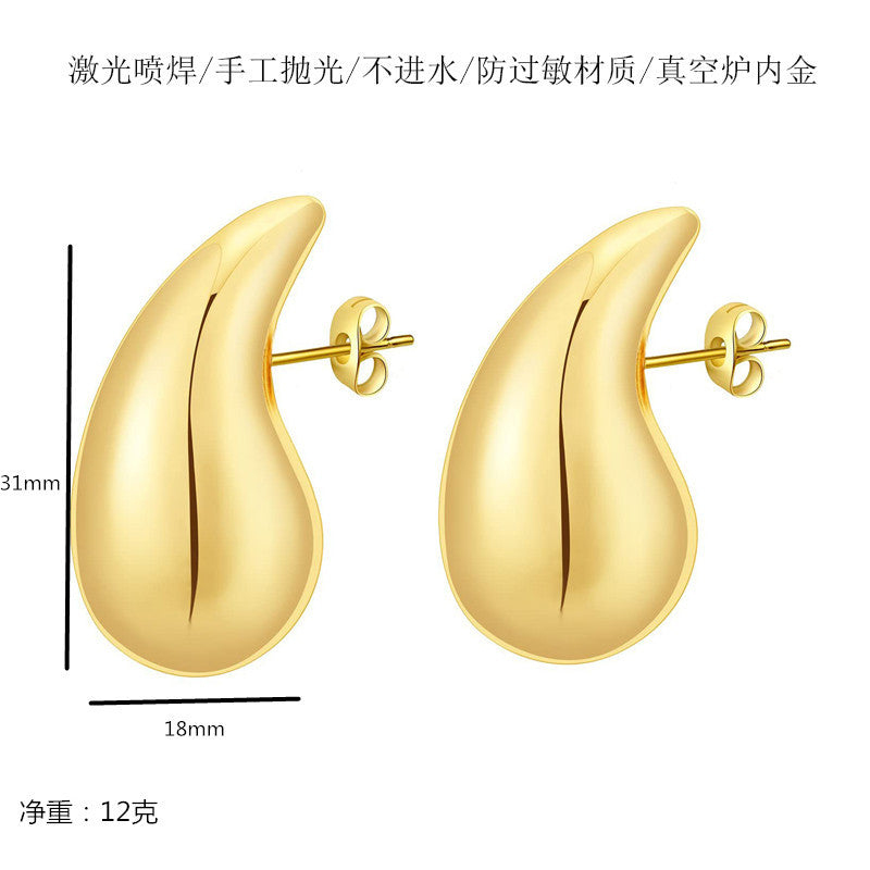 Retro French Style Geometric Water Droplet 18K Gold Plated Stainless Steel Earrings