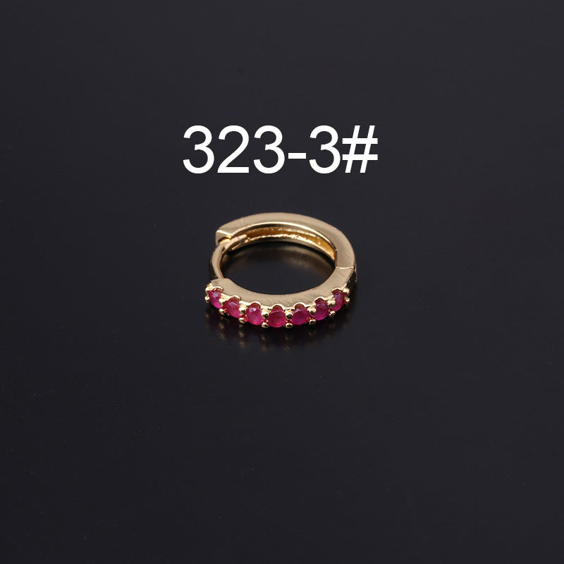 Fashion Geometric Zircon Inlaid Copper Earrings - Colorful Korean Style Pierced Ear Cuff