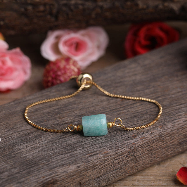 Simple Irregular Agate Prism Stone Metal Chain Adjustable Bracelet for Women