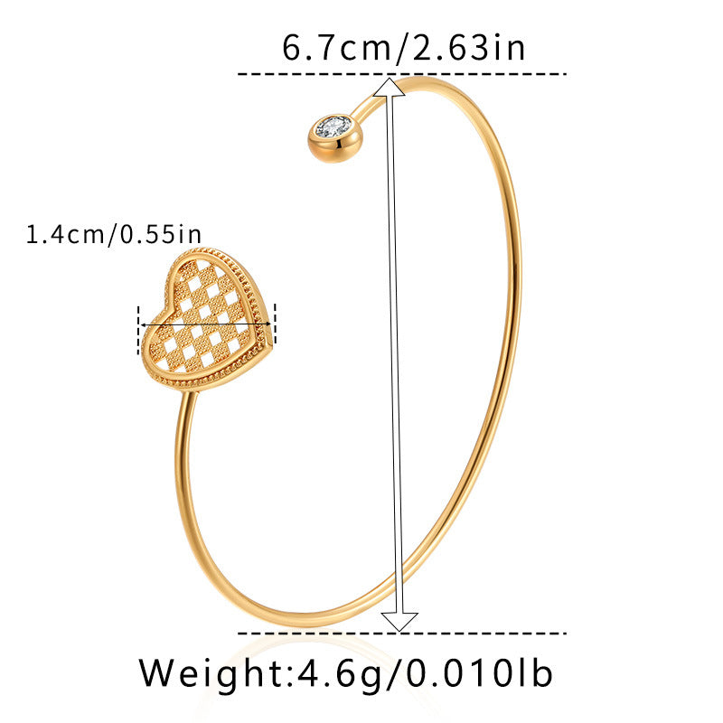 Minimalist Gold Plated Heart Design Bangle with Zirconia