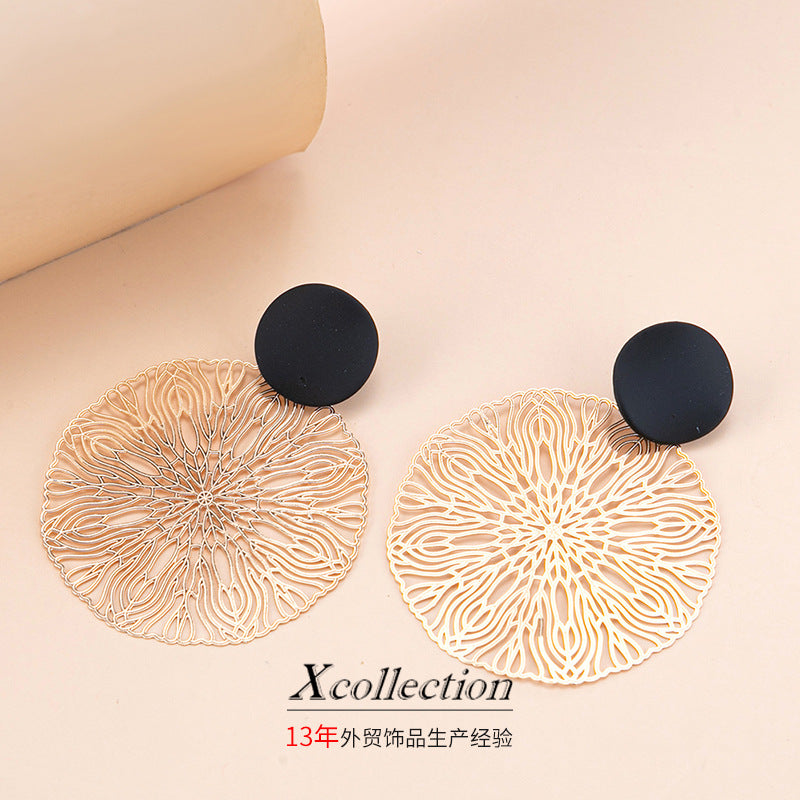 Vintage Geometric Hollow Carved Statement Earrings