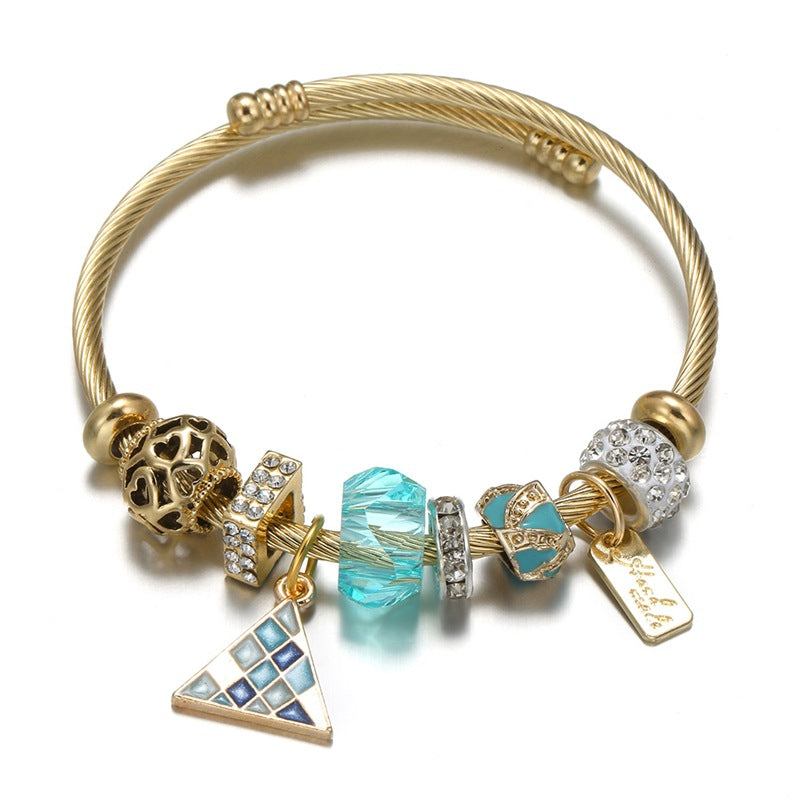 Fashion Butterfly Mosaic Sunflower Pendant Stainless Steel Bangle Bracelet Set