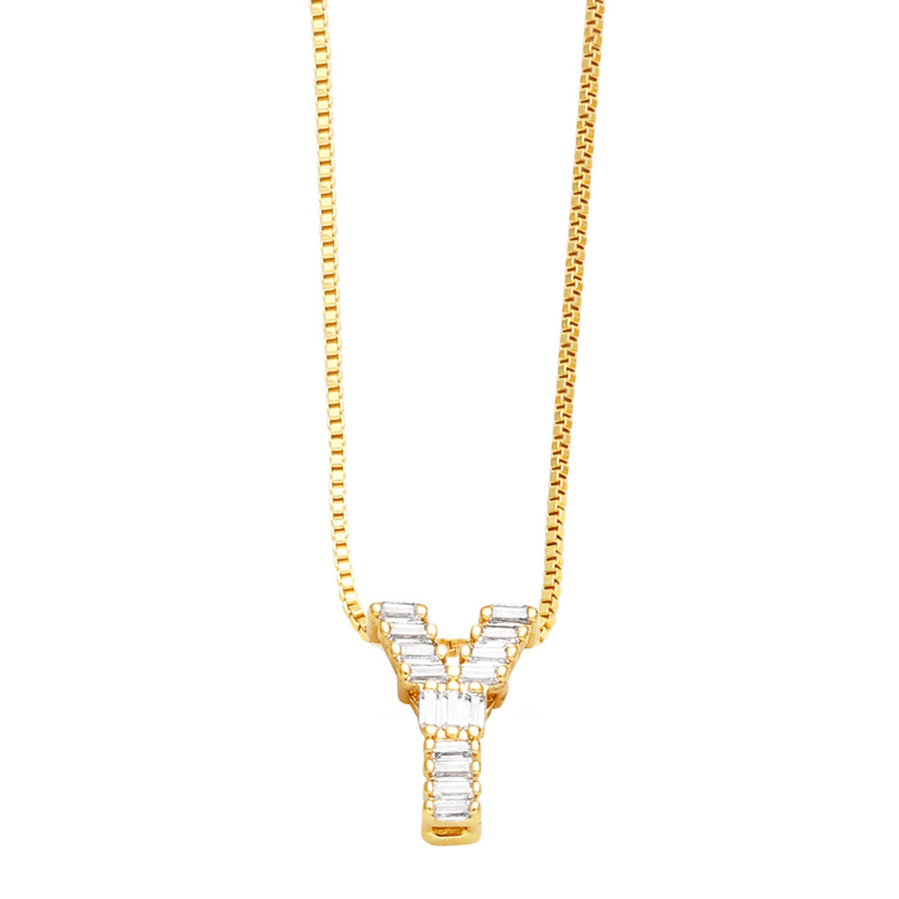 18K Gold Plated Zircon Letter Pendant Necklace