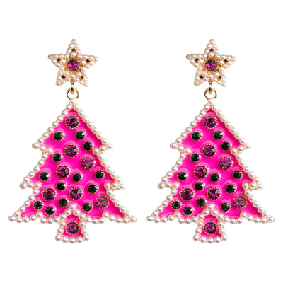 1 Pair Gold Plated Christmas Tree Rhinestone Stud Earrings